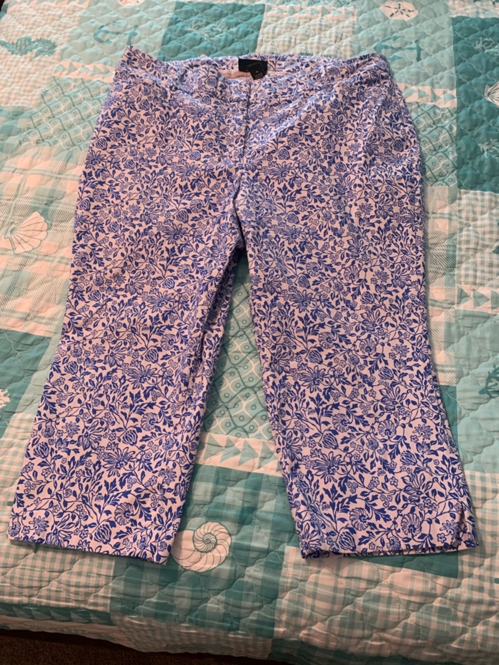 Lane Bryant Blue & White Floral Capris